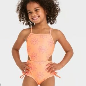 Cat & Jack Orange Sunburst Kids One Piece Swimsuit Size 4T